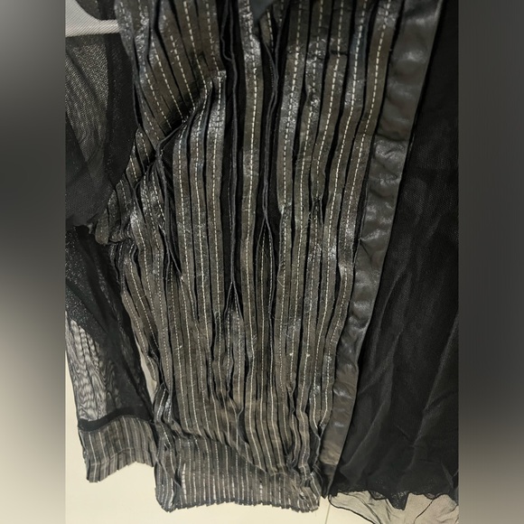 Vintage Isabel Sheer Leather Trim Button Up Collared Glam Y2K Blouse Women’s XS - Picture 6 of 10